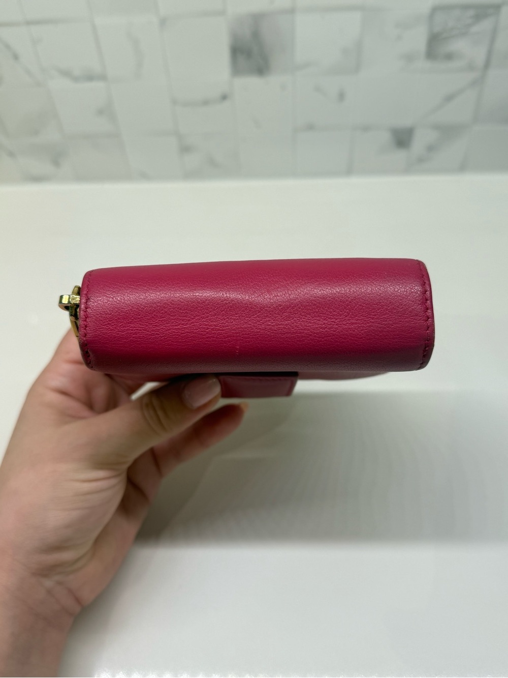 YSL Compact Cassandra Wallet with Zipper in Hot Pink - Picture 5 of 6
